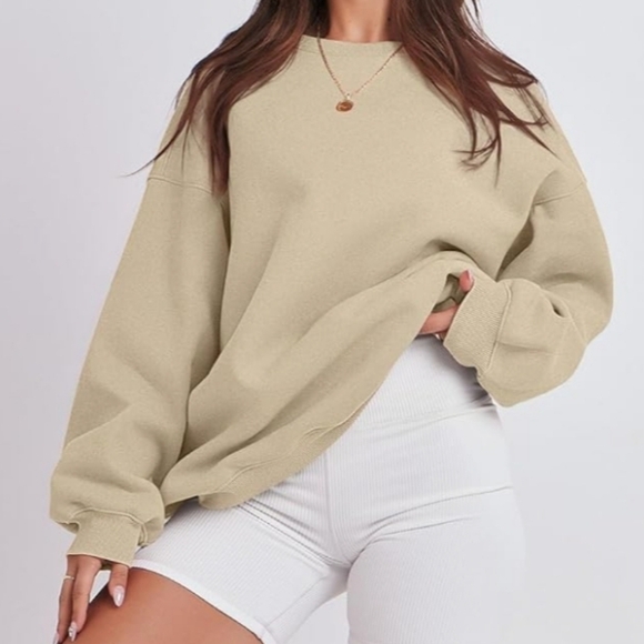 Caracilia Women's Light Brown Oversized Crewneck Sweatshirts NWT Size XS - Picture 4 of 11